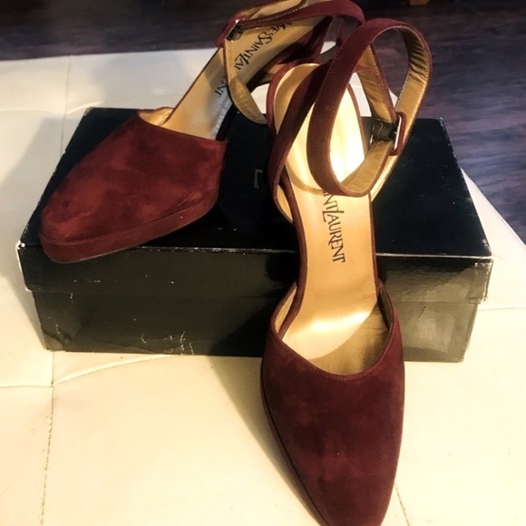 Vintage Yves Saint Laurent YSL Burgundy Suede Heels in Box - Size 7.5 - Picture 2 of 15